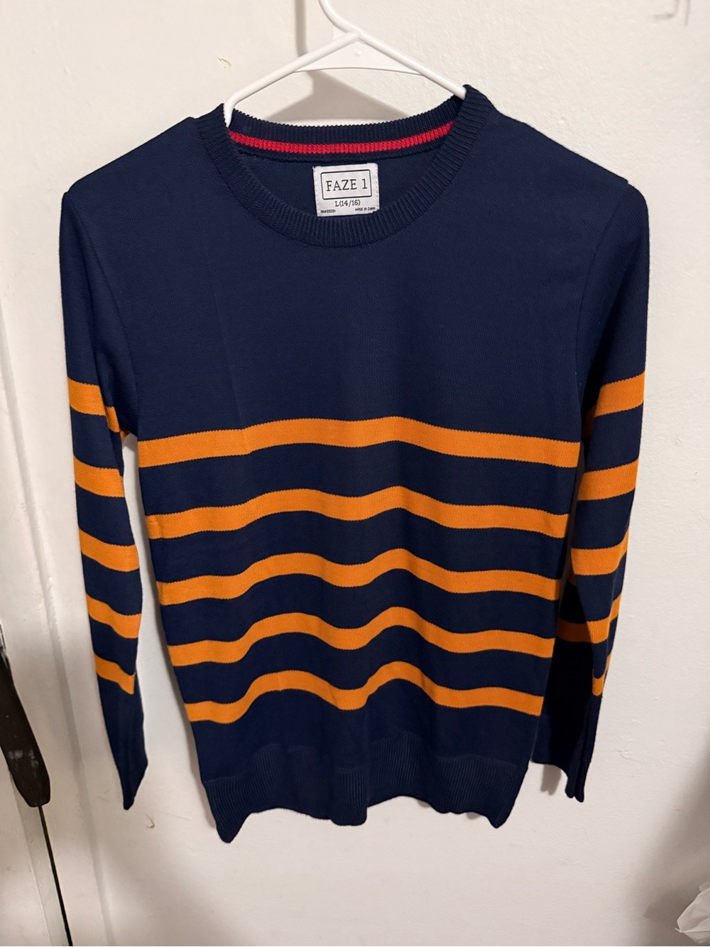 Men's Navy Sweater with Orange Stripes